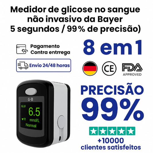 Medidor de Glicose no Sangue Não Invasivo (5 segundos / 99% de precisão)